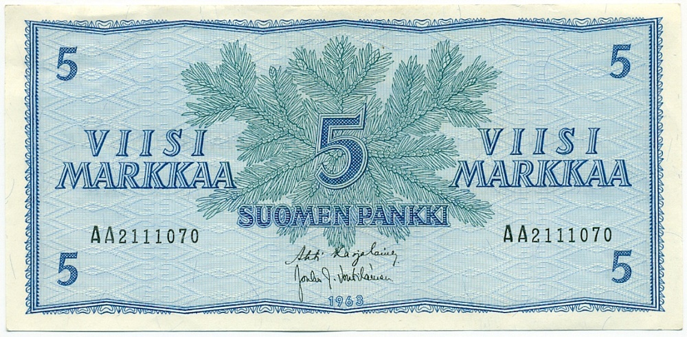 5 марок 1963 года Финляндия — Фото №1