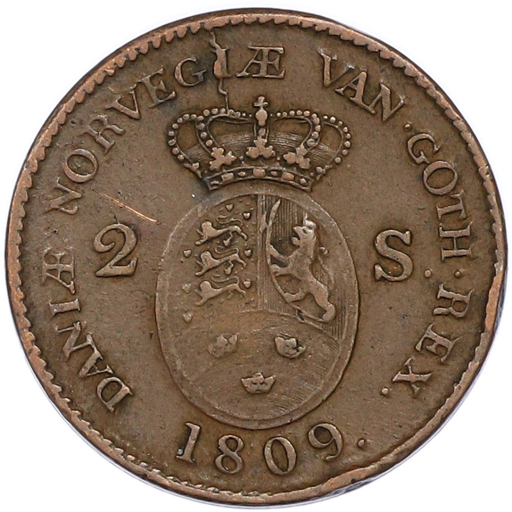 2 скиллинга 1809 года Дания — Фото №1