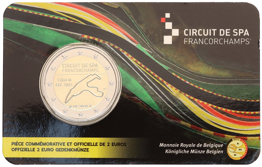 2 евро 2025 года Бельгия «Автодром Спа-Франкоршам» (Надписи на лицевой стороне блистера на немецком и французском) — Фото №1