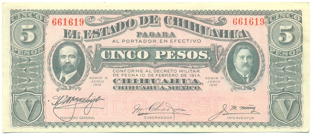5 песо 1915 года Мексика (Штат Чиуауа) — Фото №1