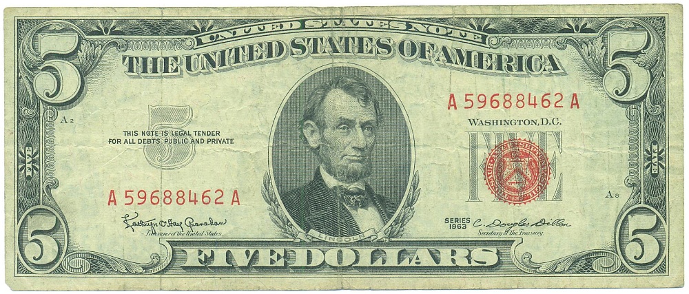 5 долларов 1963 года США — Фото №1