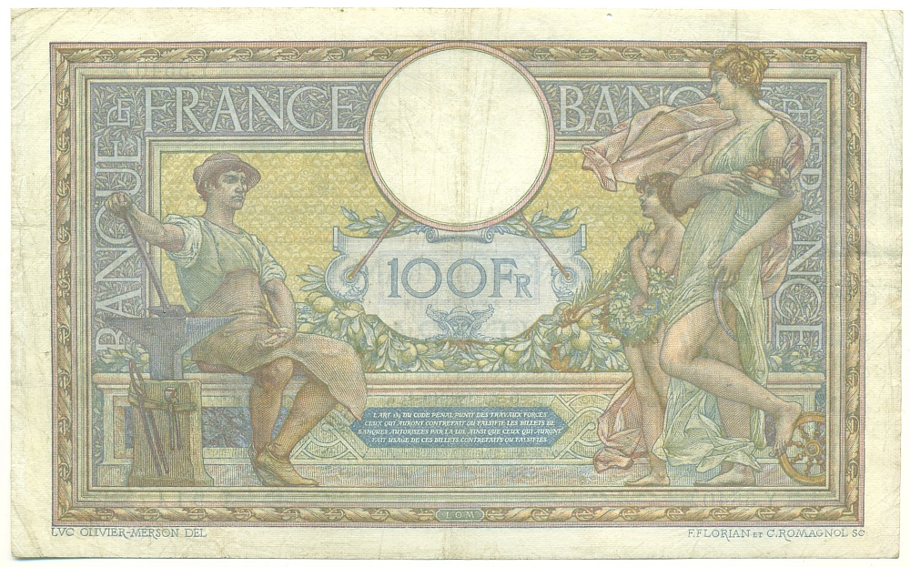 100 франков 1919 года Франция — Фото №2