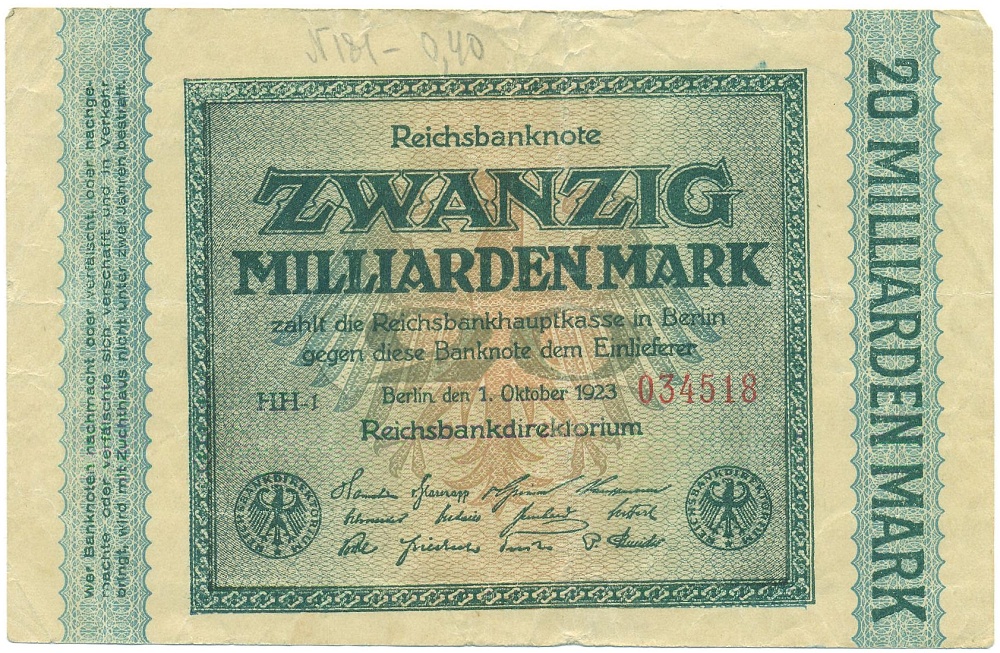 20 миллиардов марок 1923 года Германия — Фото №1