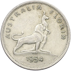 1 флорин 1954 года Австралия «Королевский визит в Австралию» — Фото №1