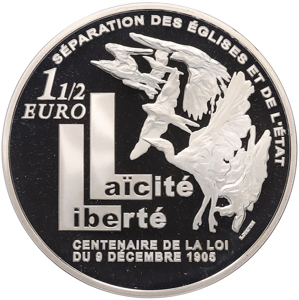 1 1/2 евро 2005 года Франция «100 лет секуляризму во Франции» — Фото №1