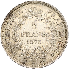 5 франков 1873 года А Франция — Фото №1