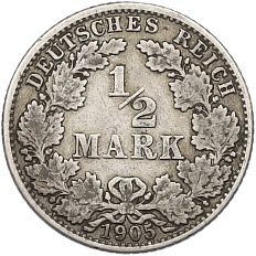 1/2 марки 1905 года J Германия — Фото №1