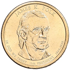 1 доллар 2009 года Р США «11-й президент США Джеймс Полк» — Фото №1