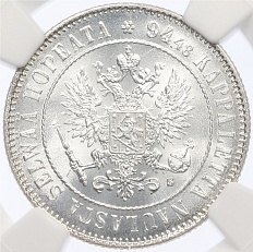 1 марка 1915 года Русская Финляндия — в слабе NGC (MS65+) — Фото №2