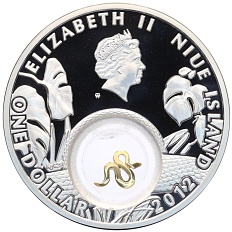 1 доллар 2012 года Ниуэ «Китайский гороскоп — Год змеи (две золотые змеи)» — Фото №2