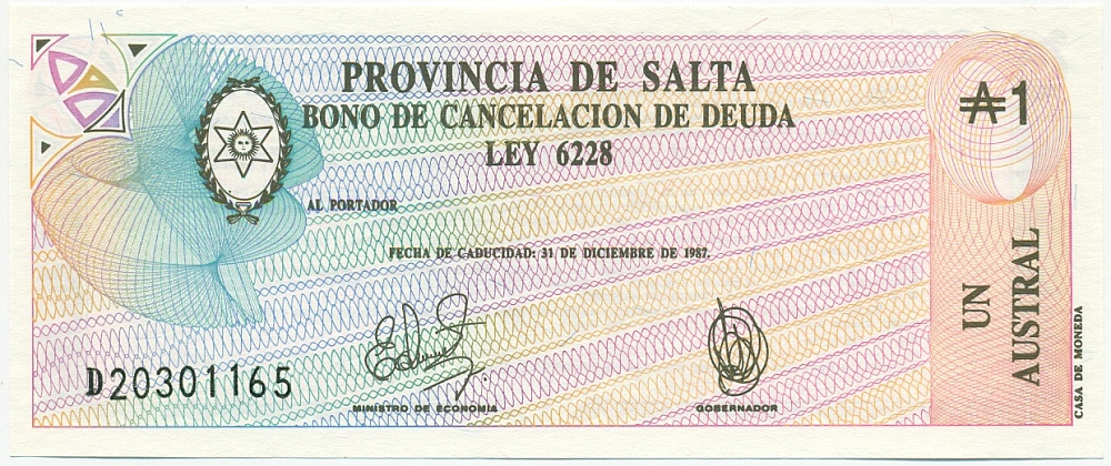 1 аустраль 1987 года Аргентина — Провинция Сальта — Фото №1