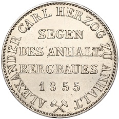 1 талер 1855 года Герцогство Ангальт-Бернбург — Фото №2
