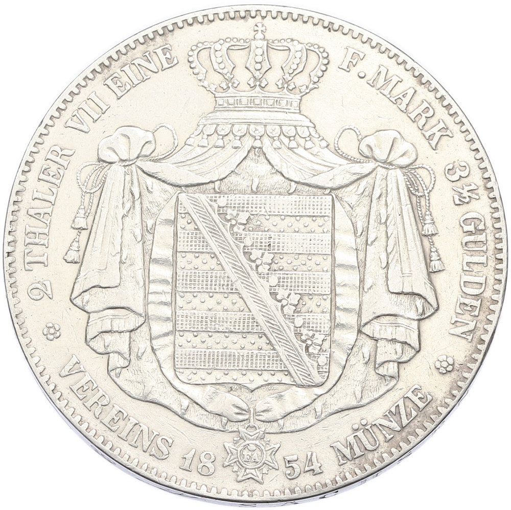 2 талера 1854 года Саксония — Фото №2