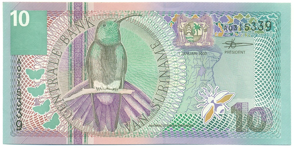 10 гульденов 2000 года Суринам — Фото №1