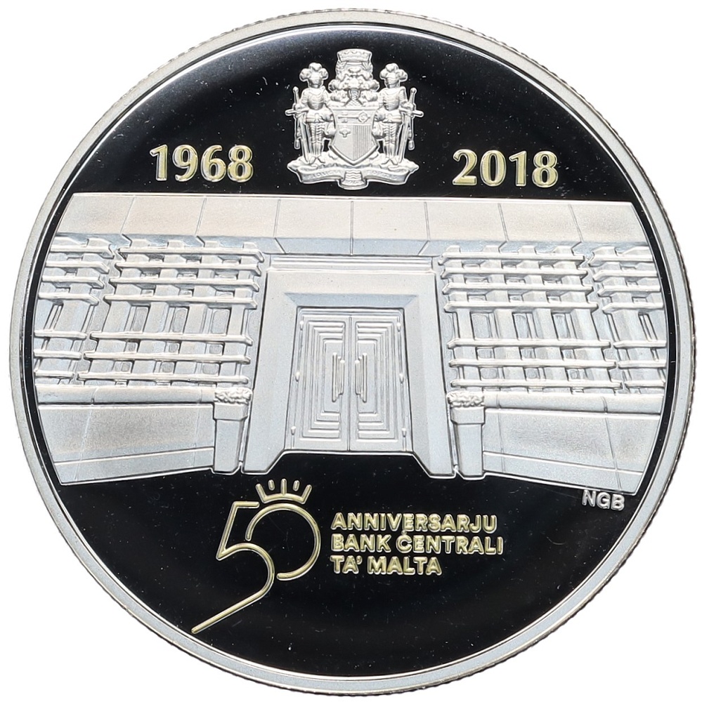 10 евро 2018 года Мальта «50 лет Центральному банку Мальты» — Фото №1