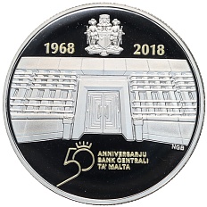 10 евро 2018 года Мальта «50 лет Центральному банку Мальты» — Фото №1