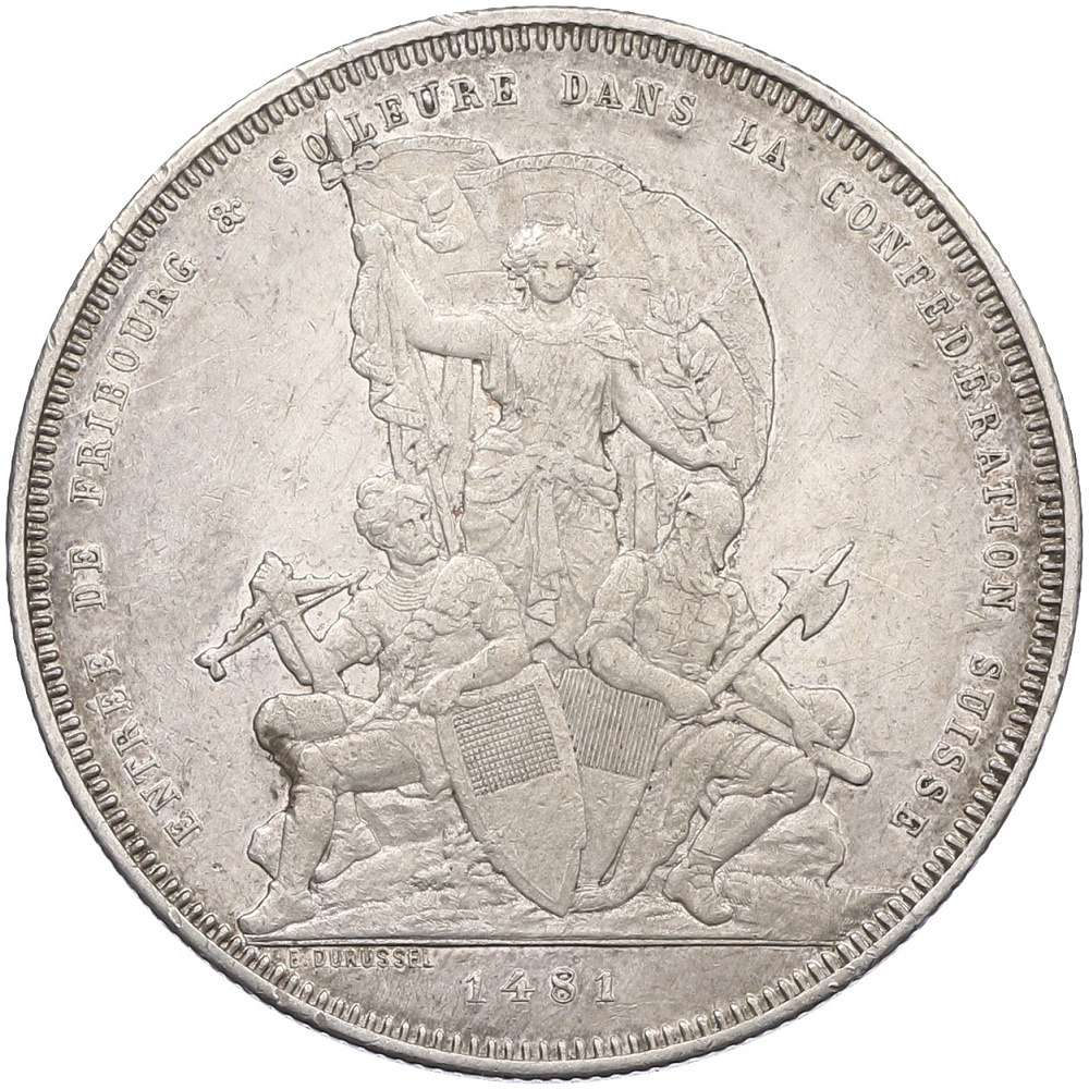 5 франков 1881 года Швейцария «Стрелковый фестиваль во Фрибуре» — Фото №1