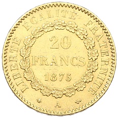 20 франков 1875 года А Франция — Фото №1