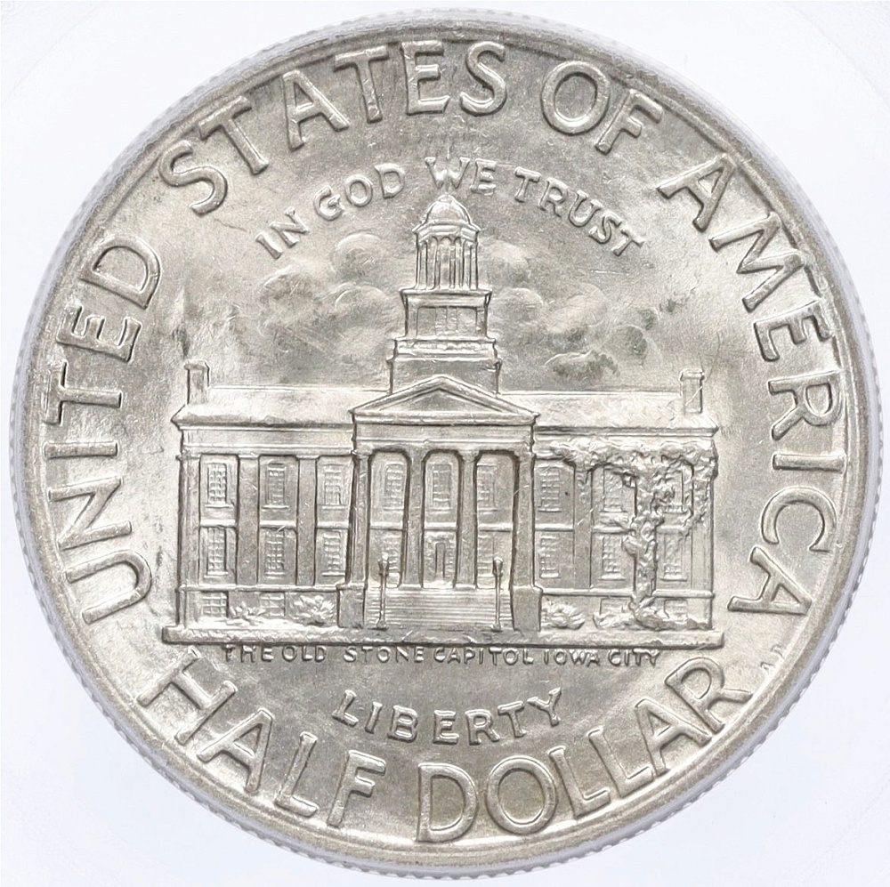 1/2 доллара (50 центов) 1946 года США «100 лет штату Айова» в слабе PCGS (MS66) — Фото №2