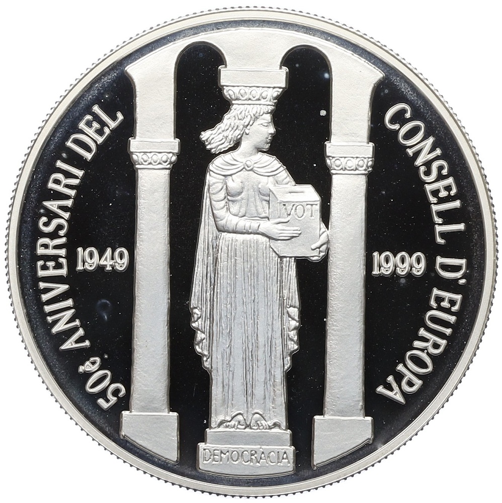 10 динеров 1999 года Андорра «50 лет Европейскому совету» — Фото №1