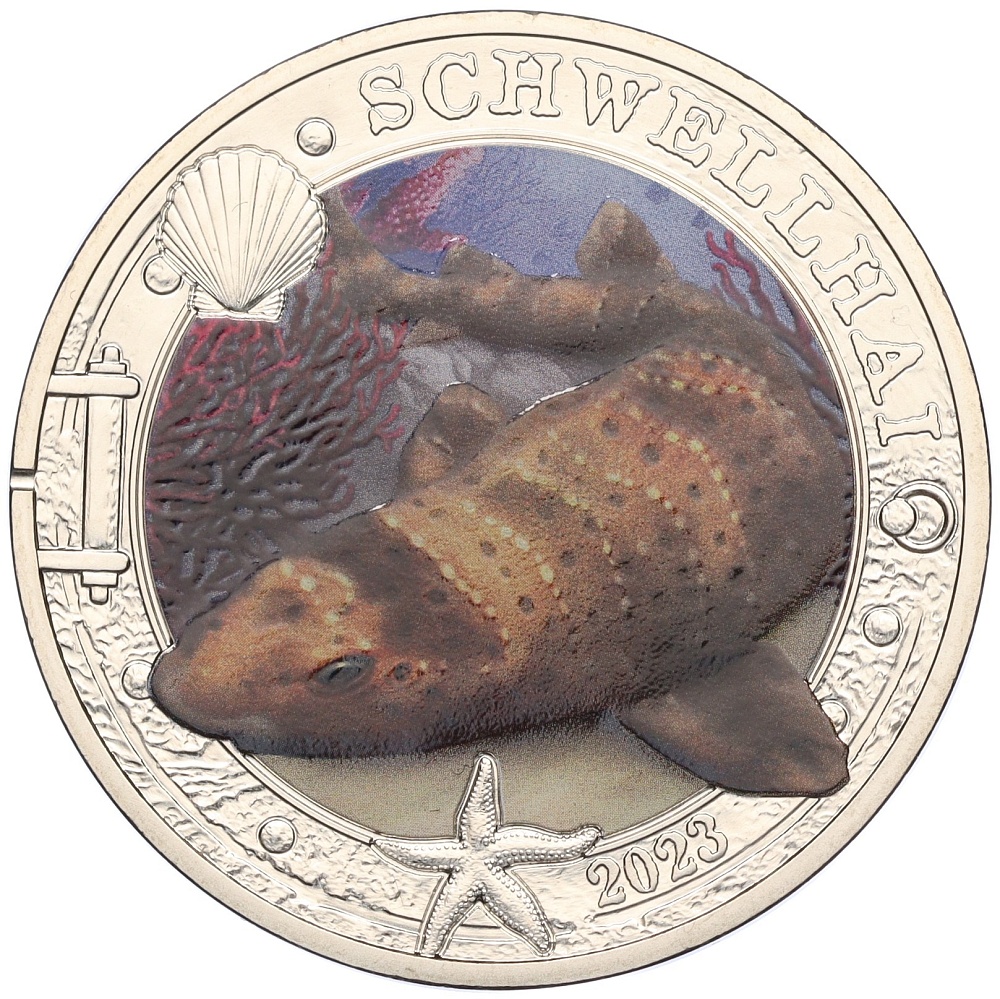 3 евро 2023 года Австрия «Светящаяся морская жизнь — Калифорнийская раздувающаяся акула» — Фото №1