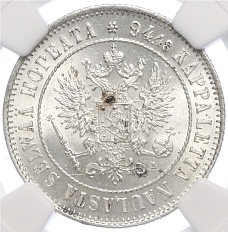 1 марка 1907 года Русская Финляндия — в слабе NGC (MS64) — Фото №2