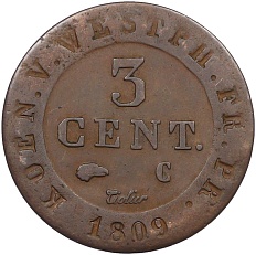 3 сантима 1809 года Наполеоновское королевство Вестфалия — Фото №1