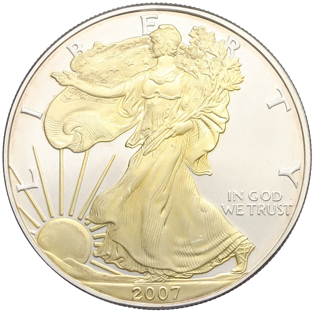 1 доллар 2007 года США «Шагающая Свобода» (Позолота) — Фото №1