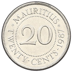 20 центов 1987 года Маврикий — Фото №1