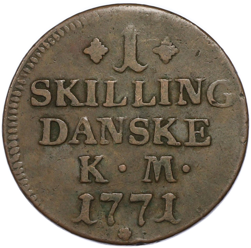 1 скиллинг 1771 года Дания — Фото №1