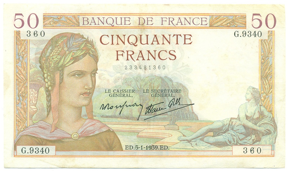 50 франков 1939 года Франция — Фото №1