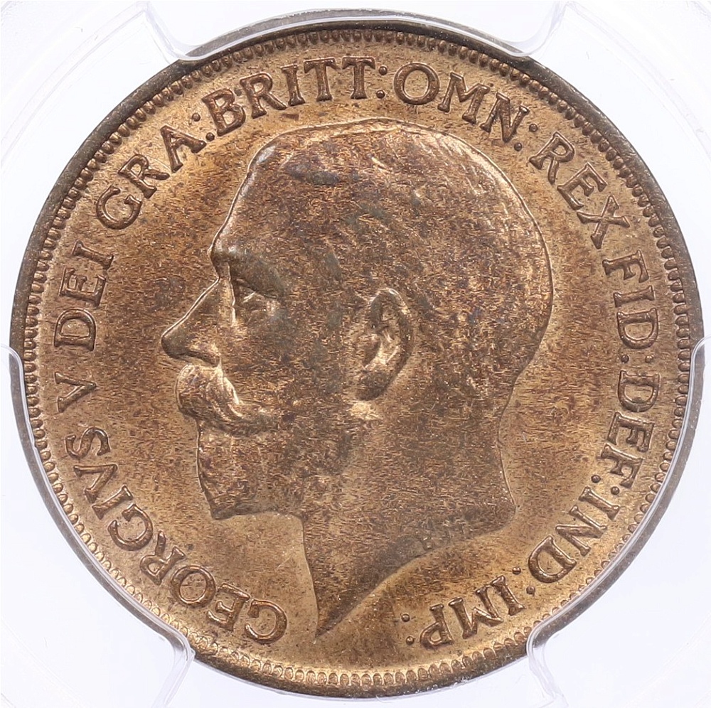 1 пенни 1917 года Великобритания (Король Георг V) в слабе PCGS (MS64RB) — Фото №2