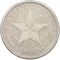 1 песо 1916 года Куба — Фото №1