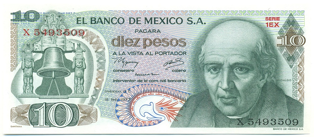 10 песо 1977 года Мексика — Фото №1