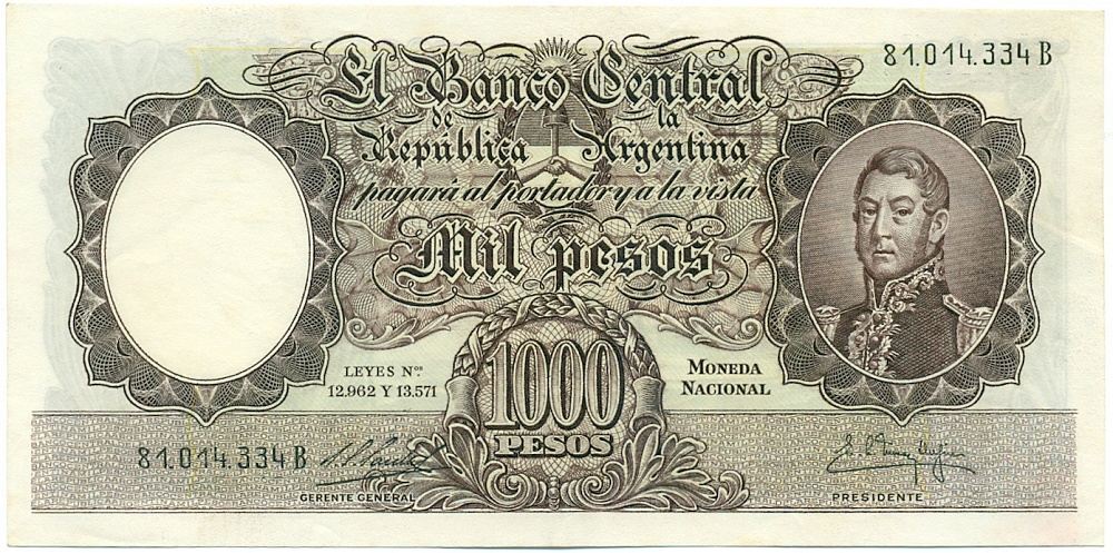 1000 песо 1960 года Аргентина — Фото №1