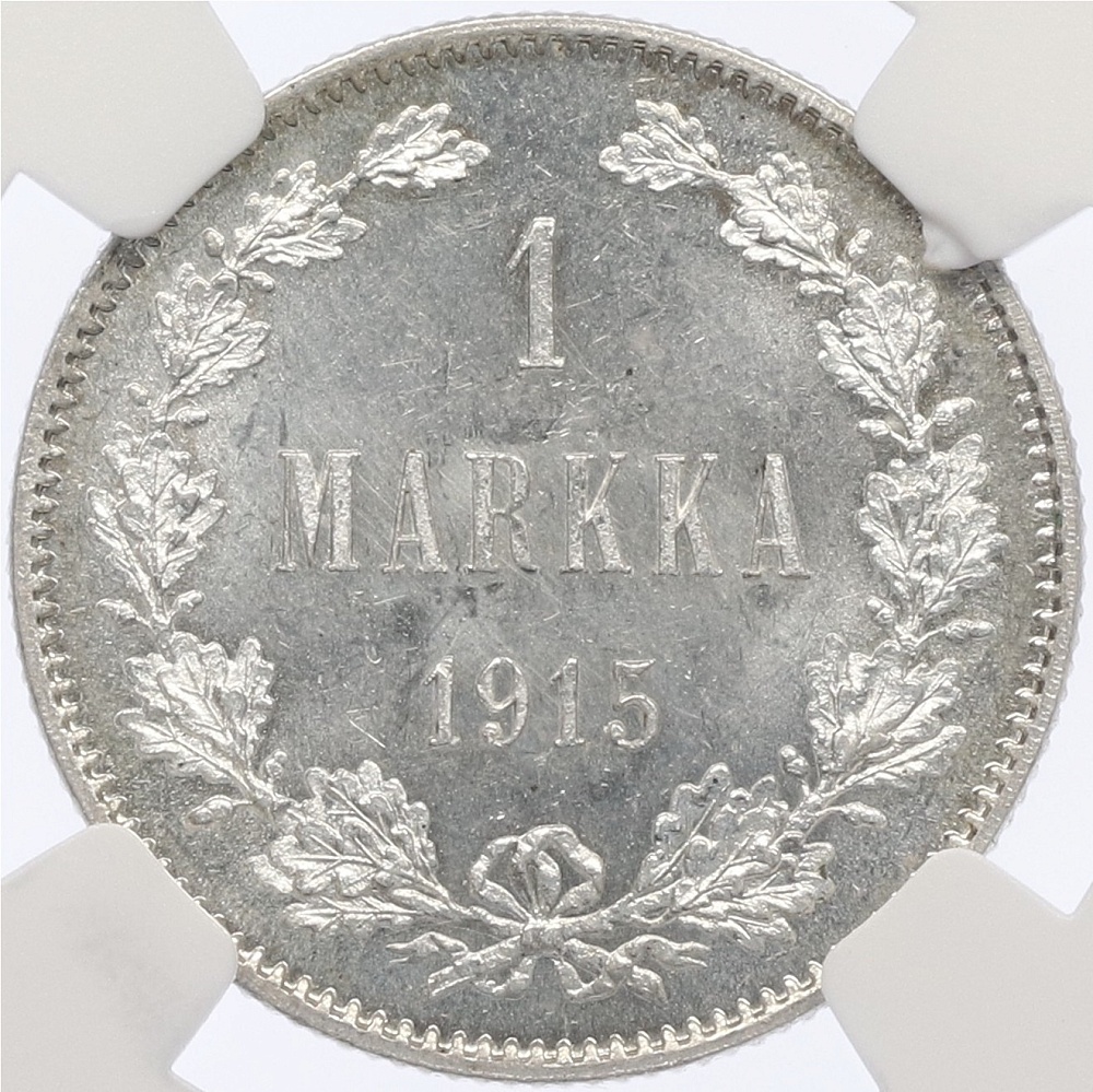 1 марка 1915 года Русская Финляндия — в слабе NGC (MS65) — Фото №1