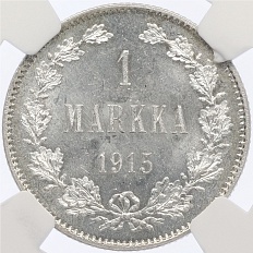 1 марка 1915 года Русская Финляндия — в слабе NGC (MS65) — Фото №1