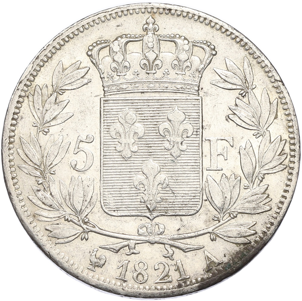 5 франков 1821 года A Франция (Людовик XVIII) — Фото №1