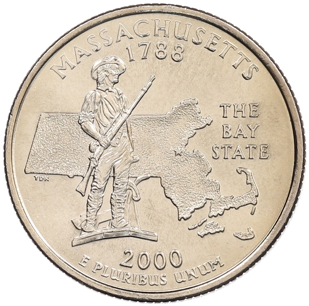 1/4 доллара (25 центов) 2000 года P США «Штаты и территории — Массачусетс» — Фото №1