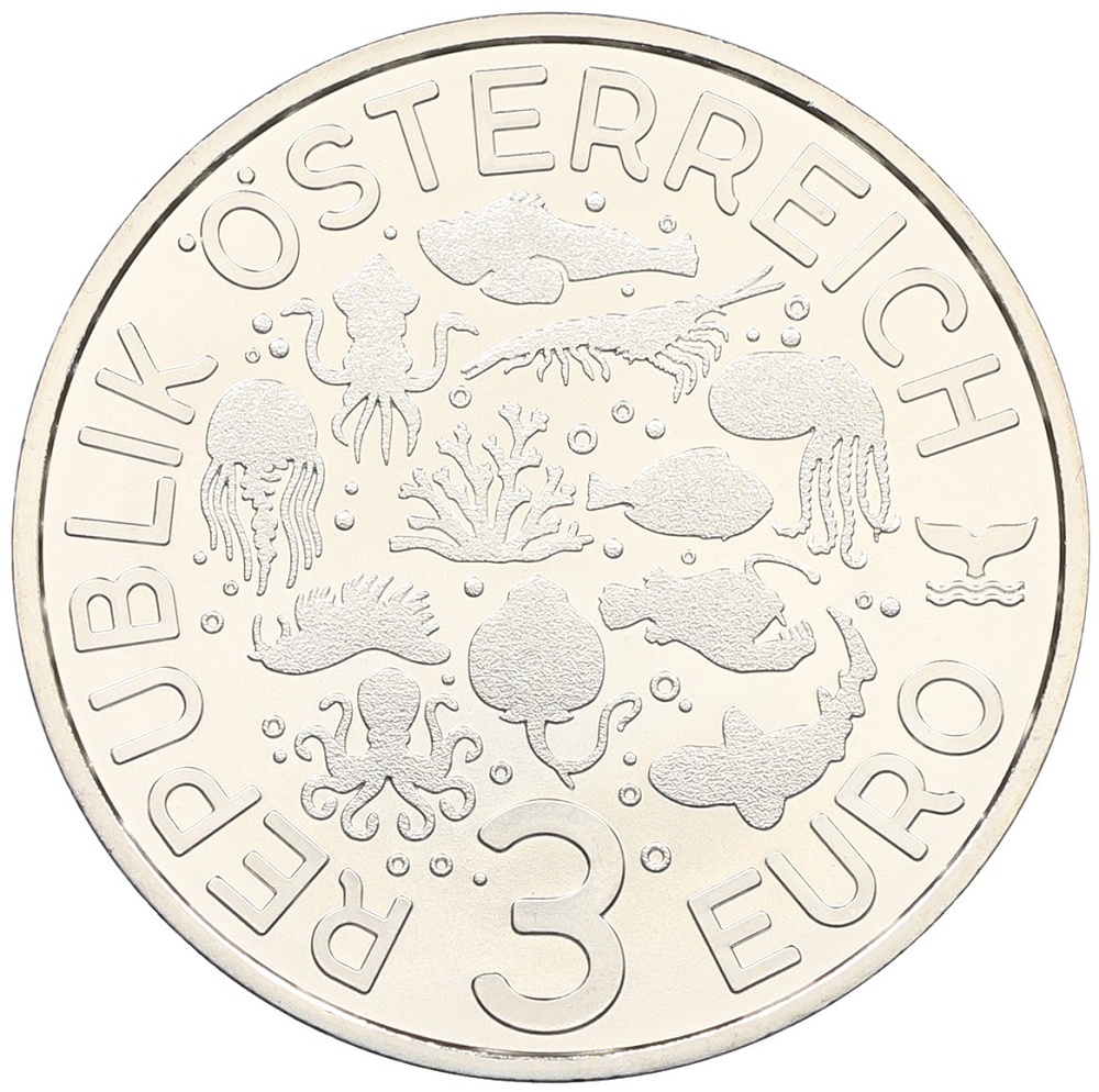 3 евро 2022 года Австрия «Синекольчатый осьминог» — Фото №2