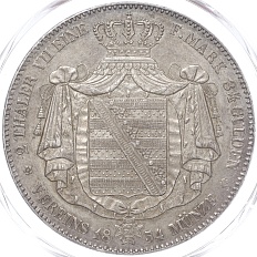 Двойной талер 1854 года Саксония — в слабе PCGS (AU55) — Фото №2