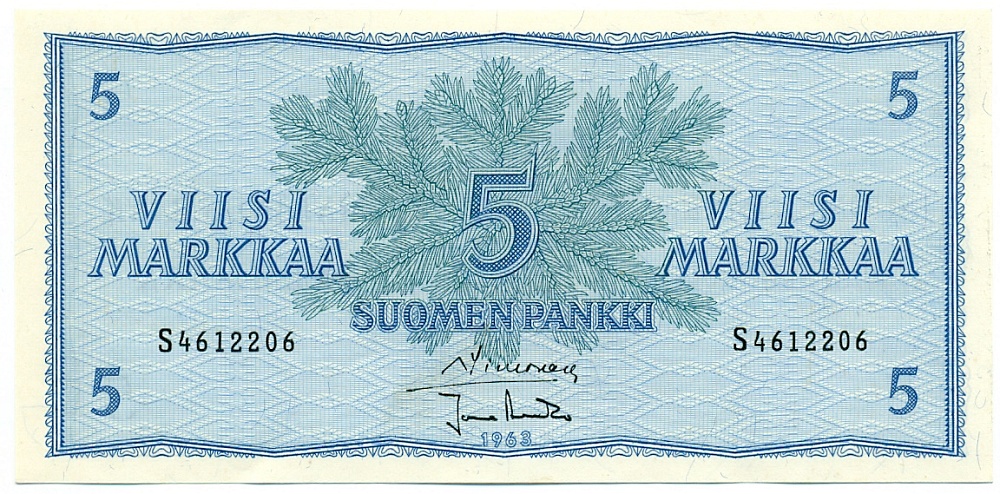 5 марок 1963 года Финляндия — Фото №1