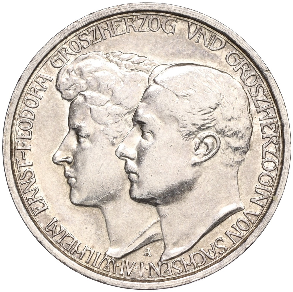 3 марки 1910 года Германия (Саксен-Веймар-Эйзенах) «Свадьба Вильгельма и Феодоры» — Фото №1
