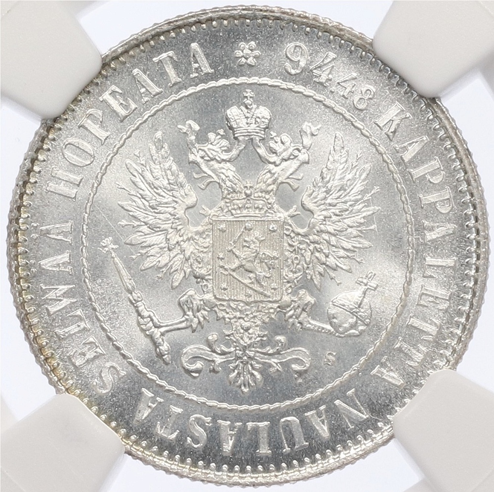 1 марка 1915 года Русская Финляндия — в слабе NGC (MS66) — Фото №2