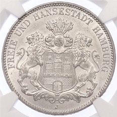3 марки 1914 года Германия (Гамбург) в слабе NGC (MS64) — Фото №1