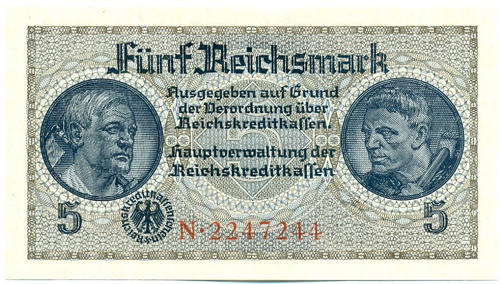 5 рейхсмарок 1940 года Германия (Для оккупированных территорий) — Фото №1