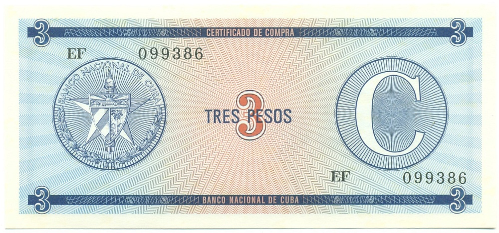 3 песо 1985 года Куба (Валютный сертификат) — Фото №1