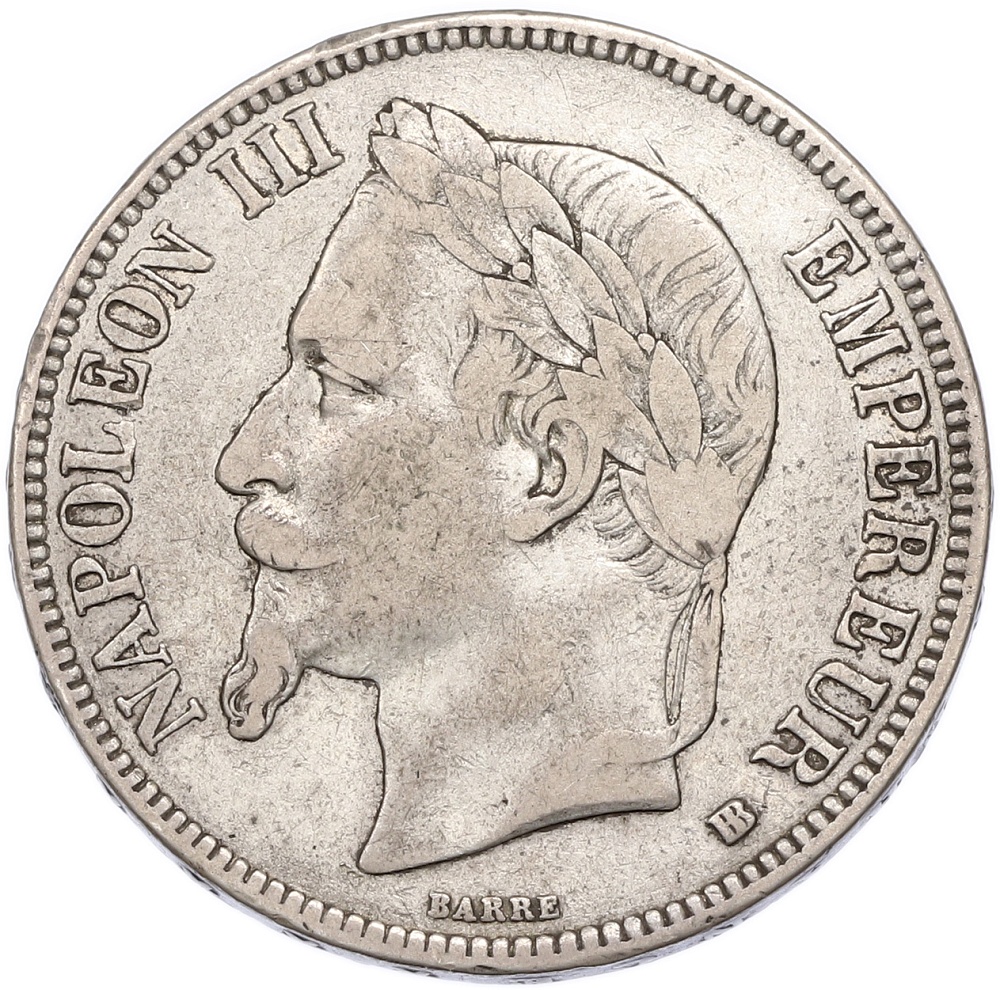 5 франков 1869 года BB Франция — Фото №2