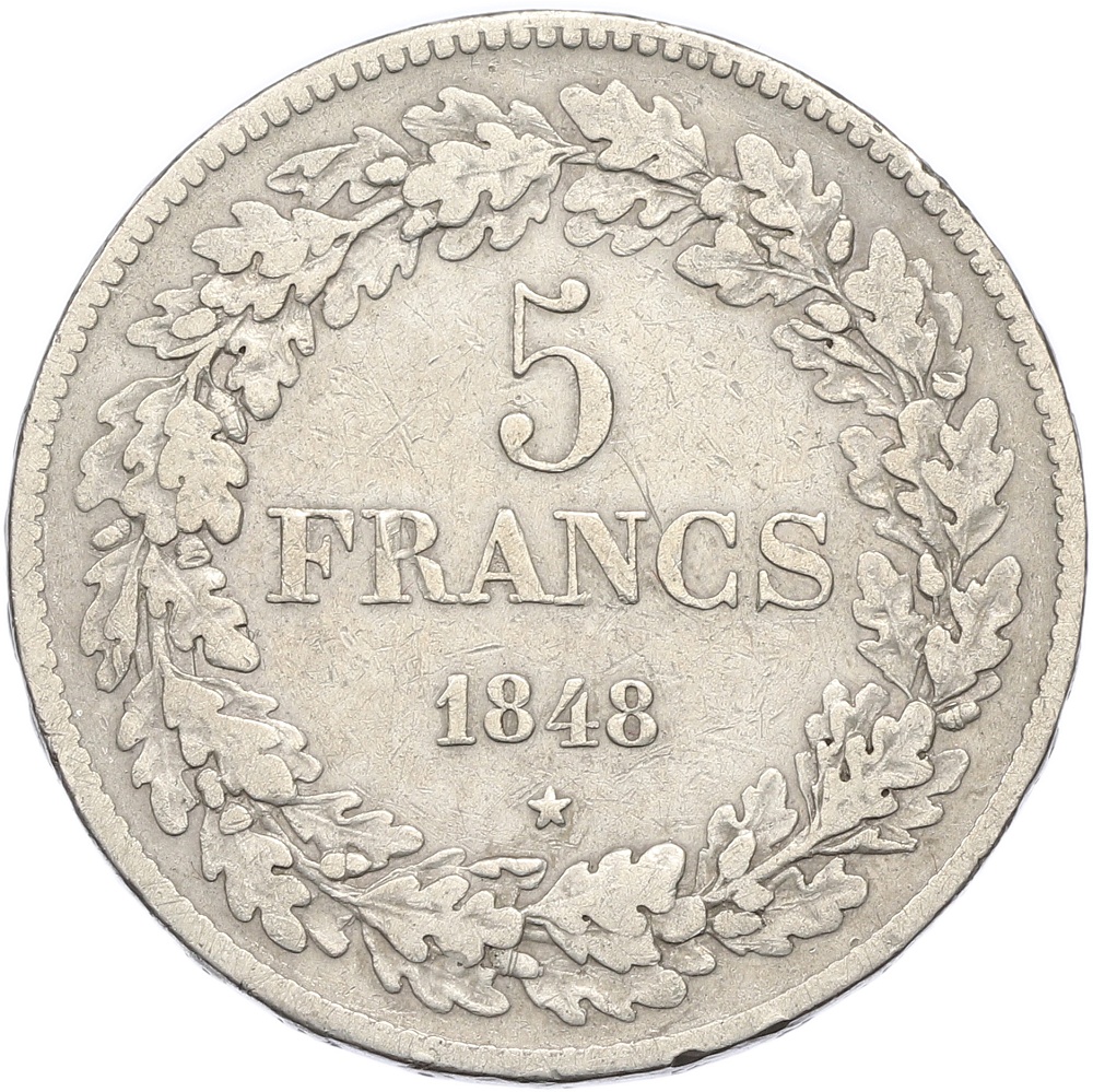 5 франков 1848 года Бельгия (Леопольд I) — Фото №1