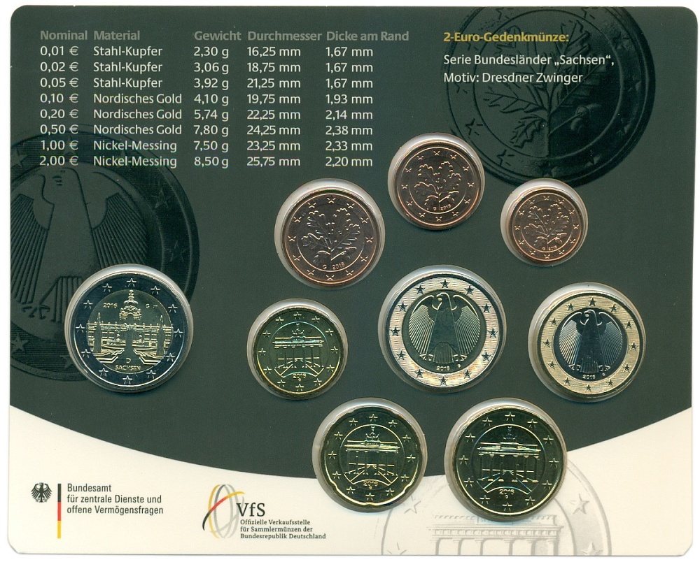 Набор из 9 евромонет 2016 года G Германия — Фото №2